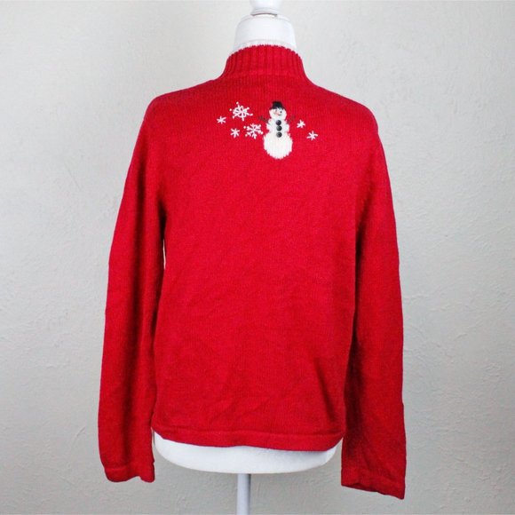 Breckenridge vintage 90s red Christmas snowman quarter zip sweater size petite M - Picture 6 of 9